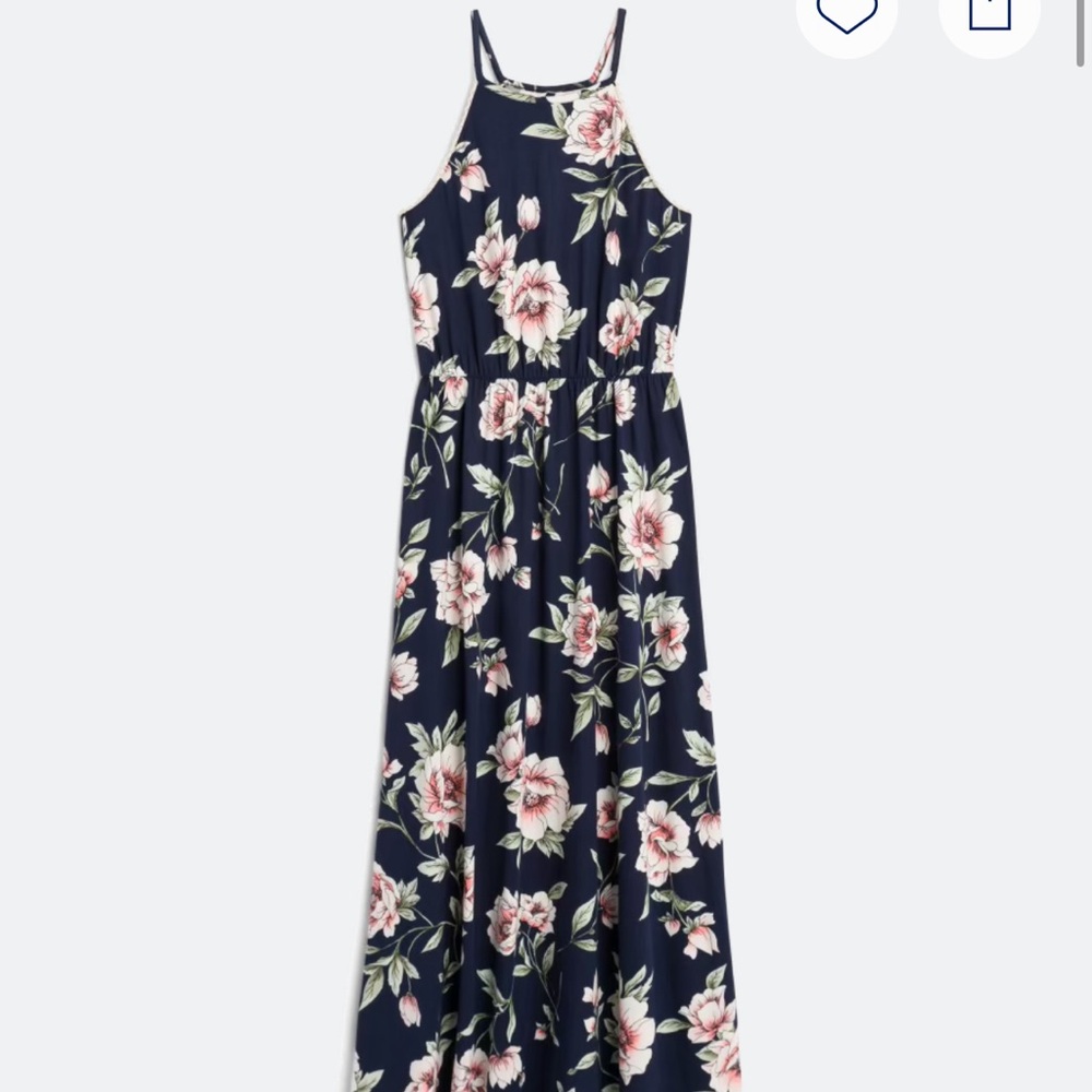 French Grey Navy Dress with Pink Floral Print